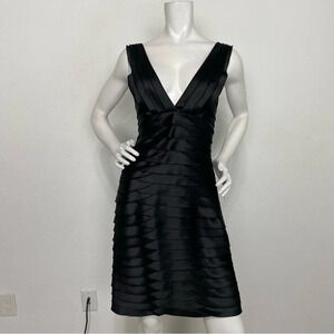 BcbgMaxazria Black Party Satin Layered Preppy Knee Length Formal Dress Size 10